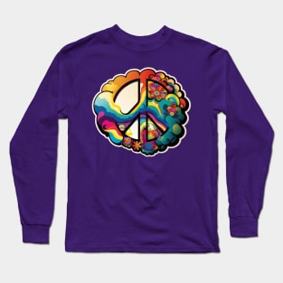 Groovy Psychedelic Peace Sign in Purple Long Sleeve T-Shirt